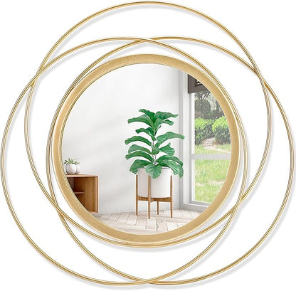 Gold Art Large Round Mirror with Iron Metal Wire Frame Wall-Mounted Mirror for Home Decor Living Room Bedroom Bathroom Entryway 16"