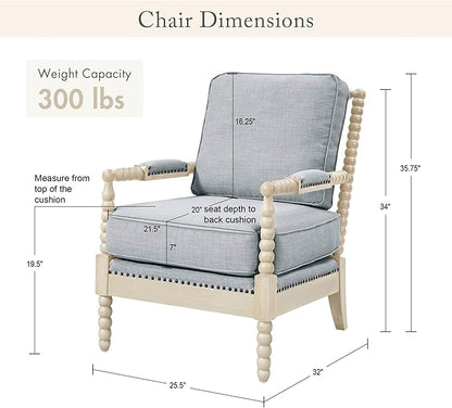 Madison Park Accent Chairs for Living Room Farmhouse Modern Armchair, Solid Wood, Antiqued Finish, Upholstered Seat Removable, Bedroom Lounge for Reading, 25.5" W, Light Blue/Antique Cream