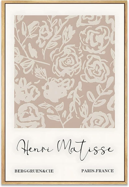 Zzuyi Framed Matisse Neutral Wall Art,Beige Abstract Floral Matisse Canvas Wall Decor,Abstract Modern Minimalist Prints for Bathroom, Living Room, Dining Room 16x24in