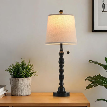 Terpsichore Modern Farmhouse Table Lamp Bedside Reading Lamps Living Room End Tables Set Lamps for Night Stands Bedroom Night Lamp,High 26.26 Inch,Black,with Fabric Lamp Shade,Bulb Not Included