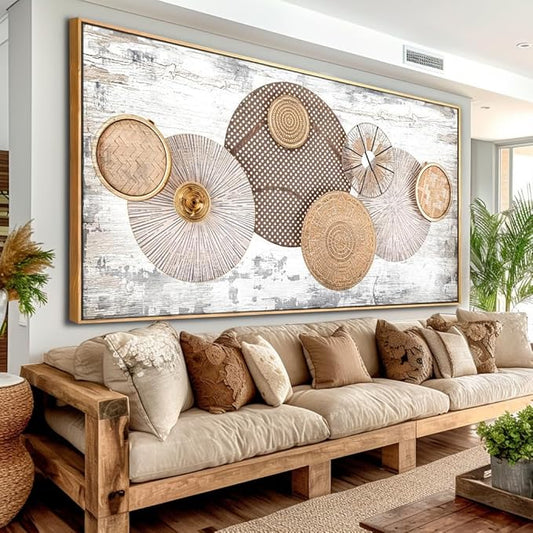 Wall Art Floral Rustic Wall Decor Yellow and White Canvas Painting Abstract Wall Art for Bedroom Living Room Dining Room Home Office Decor 24"x48" with Framed