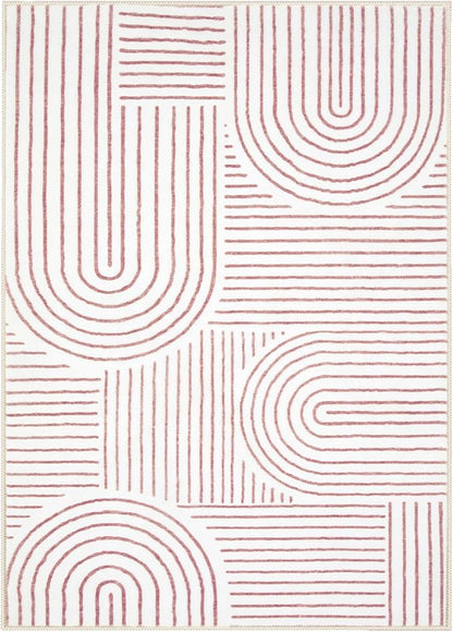 Lahome Abstract Washable Rugs, 4x6 Pink Rug for Bedroom Nursery Soft Non Slip Modern Living Room Rug, Ultra-Thin Non-Shedding Throw Carpet for Entryway Kitchen Office Darrell (4'x6',Pink/White)