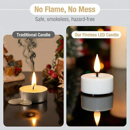 Eywamage White Flameless Wax Tealights with Remote Batteries, Flickering LED Tea Votive Candles Set of 10