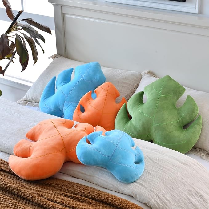 Leaf Pillow, Cute Decorative Throw Plant Pillow Aesthetic Decor Nature Pillow for Bed Couch, Leaves Shaped Pillow Perfect for Bedroom Living Room (Blue, 19.6 Inches)