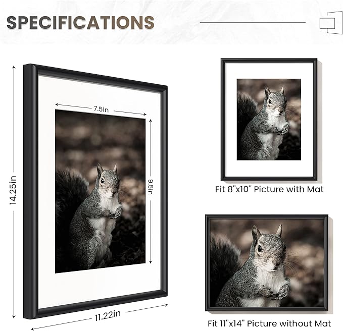 Fun Memories Black 11x14 Picture Frame Set of 3, Metal 11 x 14 Photo Frames for Wall, 11 by 14 Aluminum Frame with Real Glass, Matted to 8x10, 11"x14" Modern Wall Gallery Frame Set