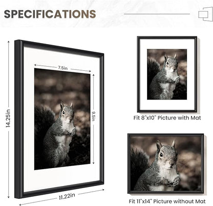 Fun Memories Black 11x14 Picture Frame Set of 3, Metal 11 x 14 Photo Frames for Wall, 11 by 14 Aluminum Frame with Real Glass, Matted to 8x10, 11"x14" Modern Wall Gallery Frame Set