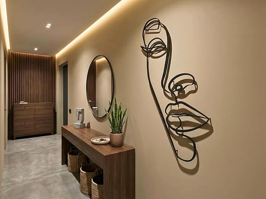 Vailla Wall Art Decor Minimalist Abstract Woman Face Wall Decoration Wooden Modern 3D Sculptures Line Drawing Wall Art Decor Female Single Line Home Hanging for Bedroom Kitchen Bathroom Living Room