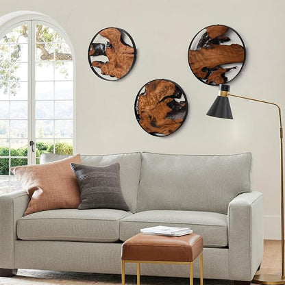 WELLAND 3 Pieces Round Cedar Wood Wall Art Decoration Ornaments, 11.81" L x 0.87" W x 11.81" H, Hanging Decoration for Home Office, Living Room, Bedroom, Bathroom, Dining Room, Entryway