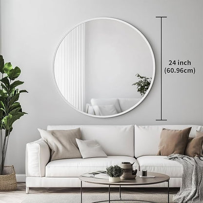 Oruii White Round Mirror, White Round Mirror 24 inch, Circle Wall Mirrors Metal Frame, Circular Mirrors for Bathroom, Wall, Living Room, Entryway, Hallway, Vanity, Rustic