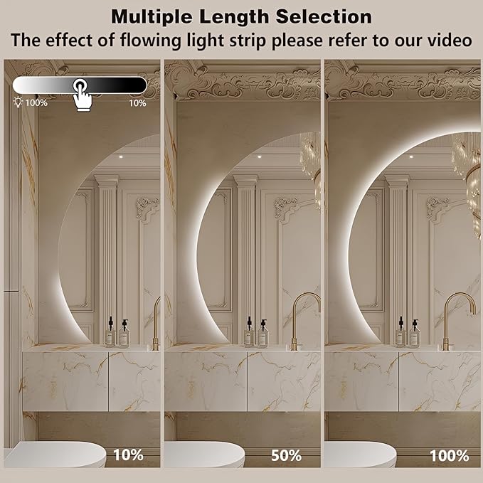 Niccy 32" LED Bathroom Mirror with Lights, Half Moon Led Mirrors, Irregular Backlit Mirrors for Entryway, Anti-Fog, Dimmable, Makeup Mirror, Explosion Proof, Round Lighted Vanity Mirrors, White Light