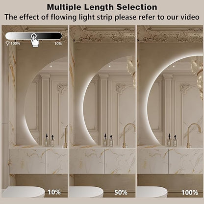 Niccy 44" LED Bathroom Mirror with Lights, Half Moon Led Mirrors, Irregular Backlit Mirrors for Entryway, Anti-Fog, Dimmable, Makeup Mirror, Explosion Proof, Round Lighted Vanity Mirrors, White Light