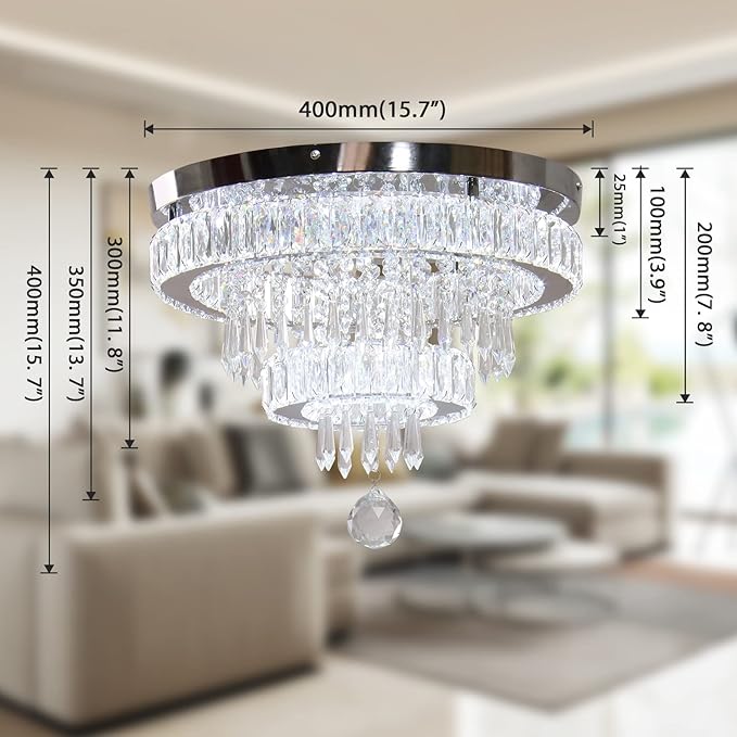 Crystal Chandeliers Modern Crystal Chandelier Flush Mount Ceiling Light Fixture with Remote Control for Bedroom Dining Room Living Room (16 inch Dimmable)