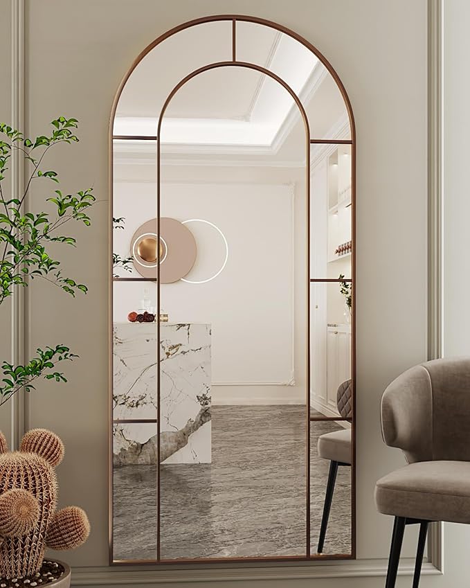 Antok 71" x 32" Full Length Mirror, Floor Mirror Arched Window Decorative Mirror, Metal Framed Decor Farmhouse Floor Mirrors Art Pane Mirrors Wall Decor for Bedroom, Living Room, Entryway Bronze