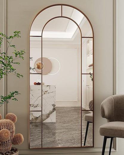 Antok 71" x 32" Full Length Mirror, Floor Mirror Arched Window Decorative Mirror, Metal Framed Decor Farmhouse Floor Mirrors Art Pane Mirrors Wall Decor for Bedroom, Living Room, Entryway Bronze