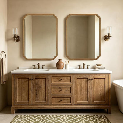 WallBeyond 30" x 48" Wood Bathroom Mirror for Wall Mounted, Rustic Rounded Corner Wood Frame Wall Mirror for Entryway, Living Room or Bedroom Home Decorative, Natural