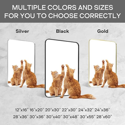 Wall Mount Mirror for Bathroom, Brushed Black Metal Framed Rounded Corner Rectangular Vanity Mirror (24" x 30", Black)