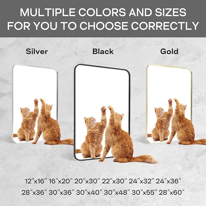 Wall Mount Mirror for Bathroom, Brushed Gold Metal Framed Rounded Corner Rectangular Vanity Mirror (24" x 30", Gold)