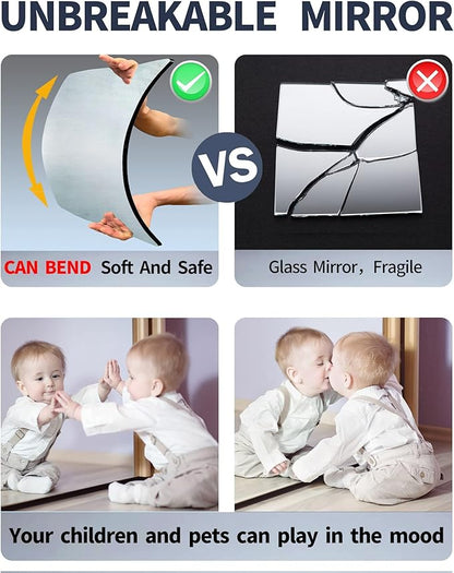 Wall Mirrors for Bedroom Door,Unbreakable Full Length Wall Mirrors Tiles,shatterproof Mirror for Kids 4 Pack 9.6" x9.6,Workout for Home Gym Body,Closet Mirror Wall Home Gym