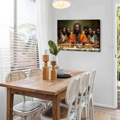 Modern Black Jesus Canvas Wall Art African American The Last Supper Painting Picture Wall Decor Black Man Christian Poster Print Artwork for Kitchen Dining Living Room Bedroom Home Decor24x36in canvas