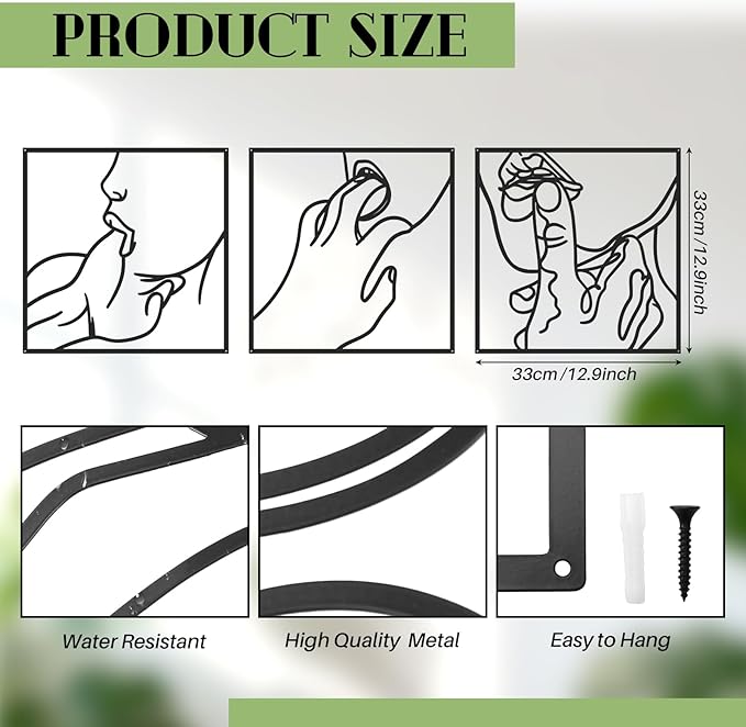 Wenqik 3 Pcs Metal Minimalist Line Wall Art Decor Metal Hand and Lip Line Wall Decor Minimalist Abstract Woman Decors for Bedroom Bathroom Living Room