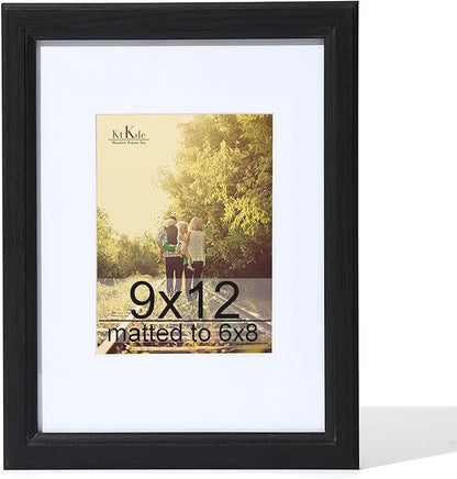 KTKDE 9x12 Wooden Picture Frame,Display Pictures 6x8 with Mat or 9 x 12 Without, Tempered Glass, 9 by 12 Black Frames Wall Gallery Photo Frames Poster Frame best gift