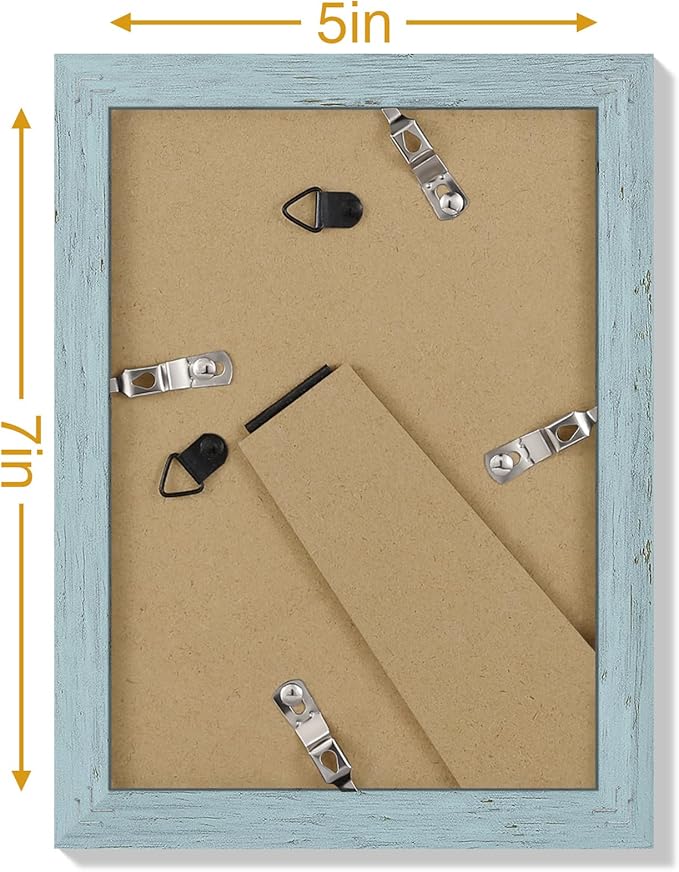 Vittanly 5x7 Picture Frames Set of 9, Display 4x6 Pictures with Mat or 5x7 without Mat, Photo Frames for Wall or Tabletop with Plexiglass, Engineered Wood, Rustic Blue