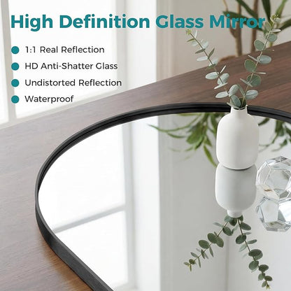 OLIXIS Arched Bathroom Mirror for Over Sink, 34x32 Inch Wall Mirror Arched Rounded Rectangle, Modern Wall Mount Vanity Mirror with Matte Metal Deep Framed, for Home Decor, Living Room, Black