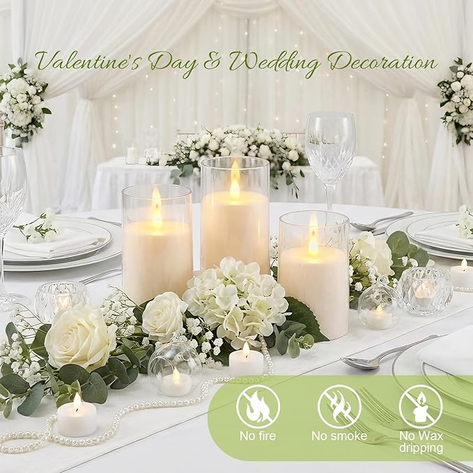 Amagic Led Flameless Candles with Remote and Timer,White Realistic Flickering Battery Operated Acrylic Pillar Fake Candles for Home Wedding Party Decor,Set of 9, D3×H4 4" 4" 5" 5" 5" 6" 6" 6"
