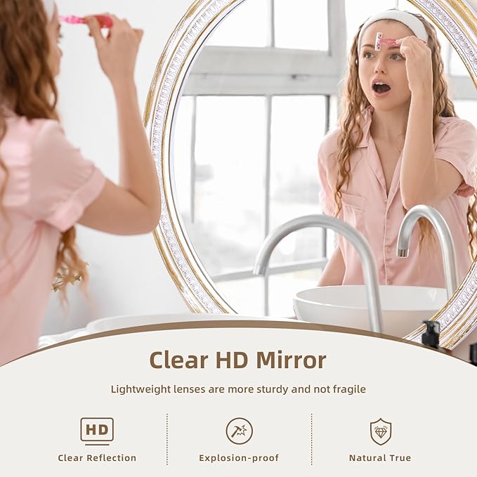 HOITUZYUS Farmhouse Round Wood Mirror 30 Inch, Rustic Boho Circle Decorative Mirrors for Bathroom, Living Room, Entryway, Bedroom, Hallway