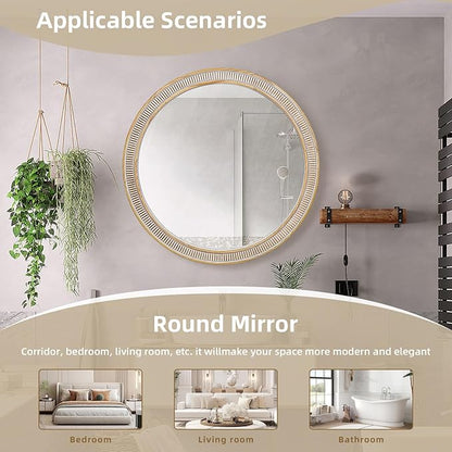 HOITUZYUS Round Wood Mirrors for Wall Decor, 30 Inch Rustic Farmhouse Circle Decorative Mirror for Bathroom, Living Room, Foyer, Entryway, Bedroom