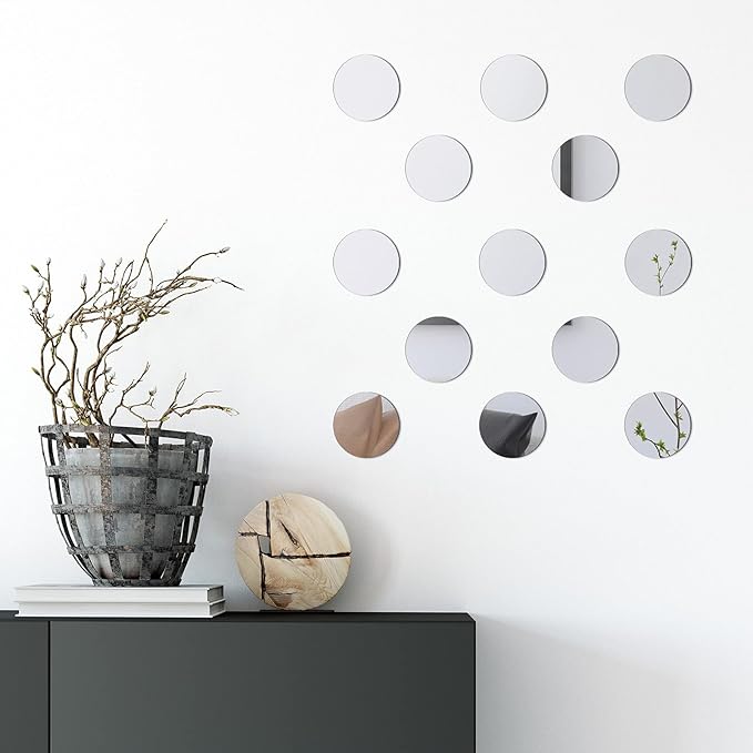 Jetec 25 Pcs Small Round Mirrors for Crafts Adhesive Round Mirror Tiles for Centerpieces Home Wall DIY(4 Inch in Diameter)