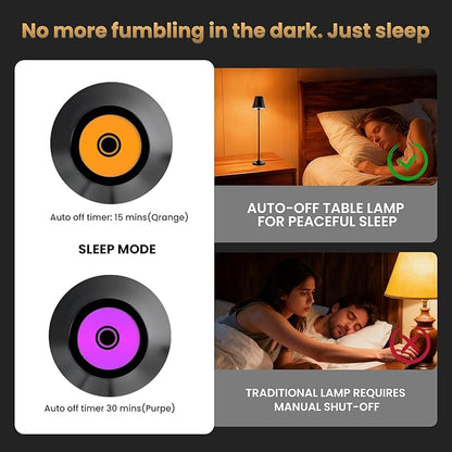 Timjorman RGB Palm-Sized Cordless Table Lamp, Rechargeable Touch Metal Bedside Lamp, 3 Brightness 3000K Warm Light, Small Table Lamp for Bedroom, Restaurant, Patio, Camping (Black 1 Pack)