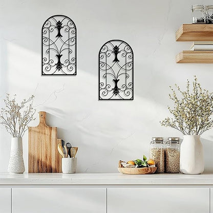 DUOOLN Abstract Metal Scroll Wall Art Decor, Black Modern Iron Geometric Hanging Sign, Minimalist Single Line Décor Sculptures, Living Room Bedroom Bathroom Office Farmhouse Accent-16.9x9.8in