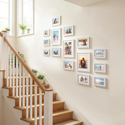 Fixwal Picture Frames Set, Gallery Wall Frame Set Picture Frames Collage 15 Pack for Wall or Tabletop with 8x10 5x7 4x6 Frames, White