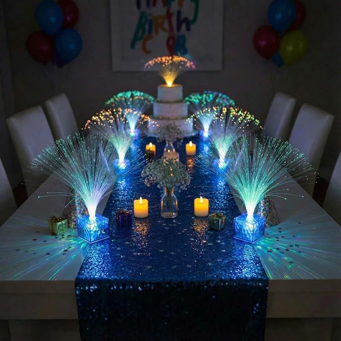 Amylove Mini Fiber Optic Lamp Bulk LED Light Color Changing Table Centerpiece Glow in The Dark Party Favors Supplies for Wedding Graduation Prom Birthday Disco Dance Decorations(6 Inch,Blue)