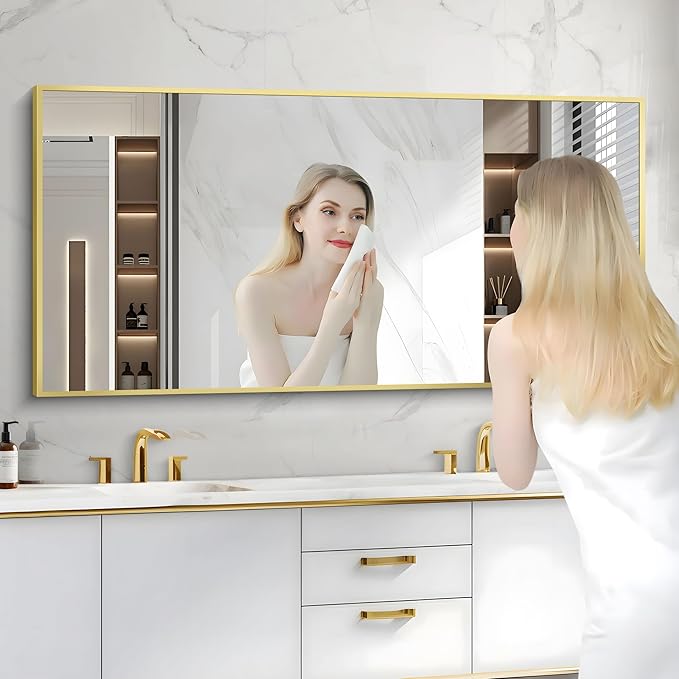 COFENY Gold Bathroom Mirror for Wall, 60x30 Inch Rectangle Mirrors with Metal Frame, Modern Vanity Wall Mirror Decor for Bathroom Living Room, Entryway Hangs Horizontal or Vertical