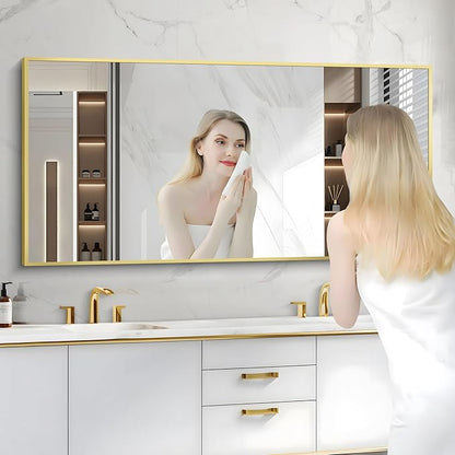 COFENY Gold Bathroom Mirror for Wall, 60x30 Inch Rectangle Mirrors with Metal Frame, Modern Vanity Wall Mirror Decor for Bathroom Living Room, Entryway Hangs Horizontal or Vertical