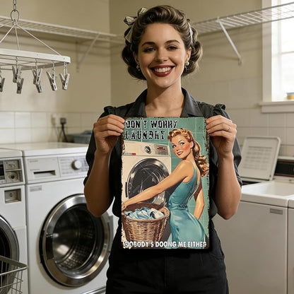 Don't Worry Laundry Vintage Tin Sign Funny Sarcastic Retro Housewife Design Mom Laundry Room Wall Decor 12x8 Inch