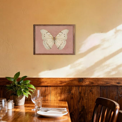 Framed Butterfly Canvas Wall Art, Pink Vintage Neutral Moody Insect Wall Decor Pictures, Antique White Moth Prints Paintings Aesthetic Posters for Living Room Bedroom Bathroom Office 8x10 Inch