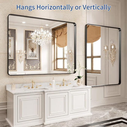 WEER Black Bathroom Mirror for Wall 40X30 Inch, Rectangular Black Metal Framed Vanity Mirror, Farmhouse Bathroom Mirror with Tempered Glass, Rounded Corner, Anti-Rust (Horizontal/Vertical)