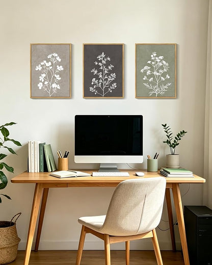 Drsoum Flower Framed Wall Art Vintage Floral Minimalist Wall Hanging Decor Farmhouse Colorful Botanical Prints Artwork for Office Dining Room Hallway 11x14in Natural Framed