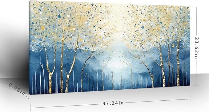 amatop Large Abstract Art Wall Hanging For The Living Room, Featuring Modern Plant Prints Pictures And Blue And Yellow Tree Artwork For Bedrooms, Bathrooms, Dining Rooms, And Studies. 48X24 Inches.