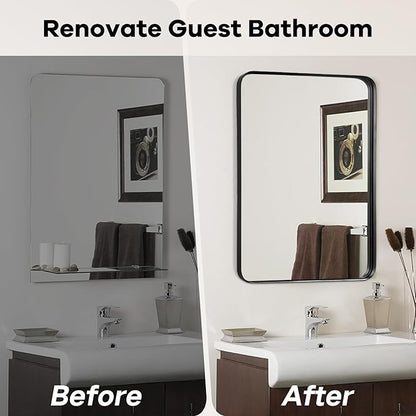 Bathroom Wall Mirror Over Sink - 24x32 Inch Black Matte Framed Mirror for Restroom, Rectangle Matal Frame Black Vanity Mirror for Bathroom, Entryway, Living Room, Fireplace