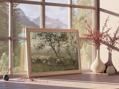uniro Vintage Wall Art Prints for Home Decor, Farmhouse Spring Decor Rustic Sheep Pasture Canvas Prints Paingting, Vintage Cottage Landscape Wall Decor, Vintage Art Pictures for Bedroom Bathroom Decor( 8" x 10"-UNFRAMED)