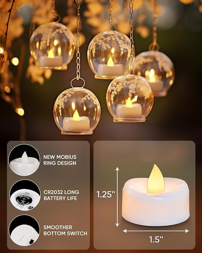 Merrynights Flameless Candles, 100-Pack Tea Lights Candles Battery Operated Bulk, Flameless Tealight Candles, LED Tea Lights for Christmas Halloween Wedding Fall Decor, 1.5'' D X 1.25'' H, Warm Yellow