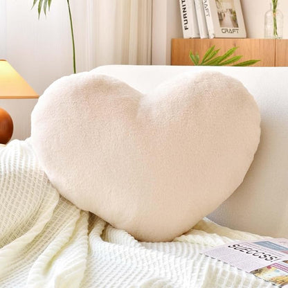 XVTRU Beige Heart Pillows, Cute Heart Decorative Pillow, Heart Shaped Throw Pillows for Bed, Faux Rabbit Fur Plush Hoom Decor Pillow Cushion for Chair Sofa Living Room (Mini 12.9" x 9.8")