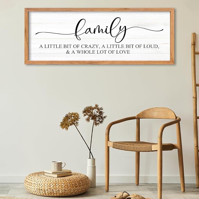 AuraPeak Family Wall Decor For Family A Little Bit Of Crazy Sign Hallway Entryway Horizontal Home Modern Positive Farmhouse Living Room Wall Hanging Art (Wood 40"×15")