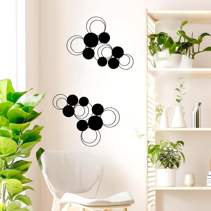 DUOOLN 2 Pcs Black Abstract Metal Wall Art, Minimalist Hanging Wall Decor Single Line Art, 3D Textured Modern Geometrical Metal Wall Sculptures, for Living Room Bedroom Bathroom Study Room Home Decor