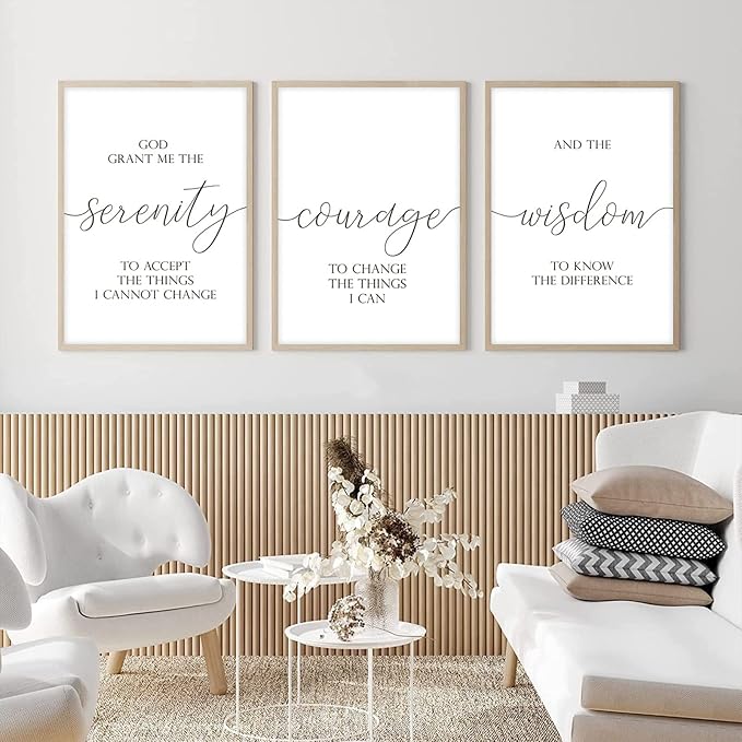Serenity Prayer Wall Art Decor 3 Pieces Bible Verse Wall Art God Grant Me the Serenity Wall Decor Scripture Art Prints Christian Quotes Canvas Picture for Living Room Bedroom 16x24 Inch Unframed