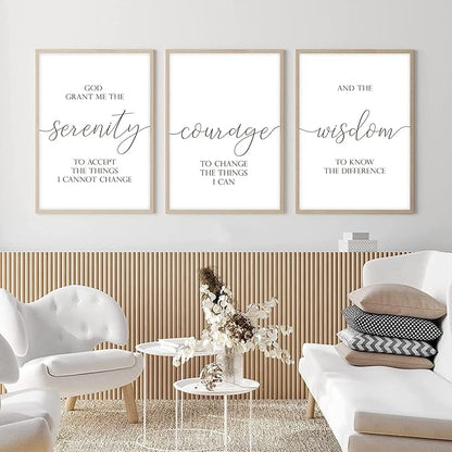 Serenity Prayer Wall Art Decor 3 Pieces Bible Verse Wall Art God Grant Me the Serenity Wall Decor Scripture Art Prints Christian Quotes Canvas Picture for Living Room Bedroom 12x16 Inch Unframed